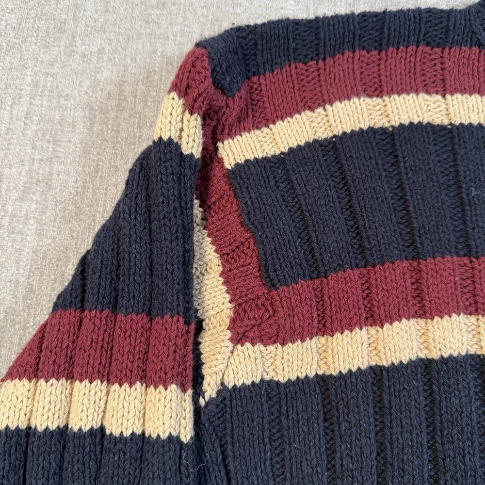 Vtg Polo Ralph Lauren Striped Ribbed Cotton Sweater L Navy Burgundy Old Money - Picture 11 of 12